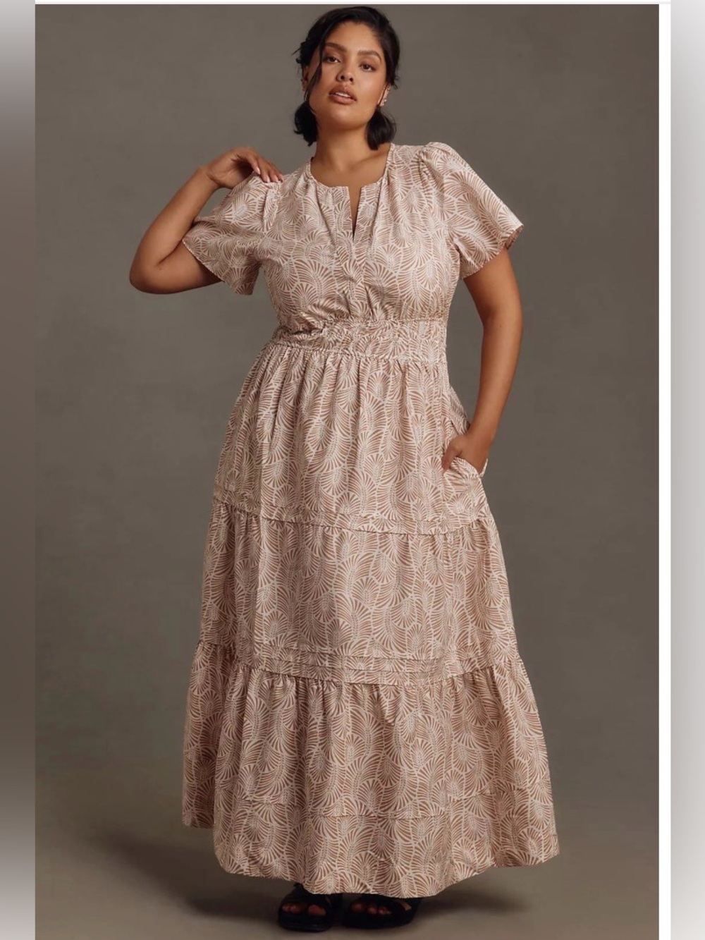 NWT! Anthropologie Somerset Maxi Sand Clay Patterned Tiered Maxi Dress